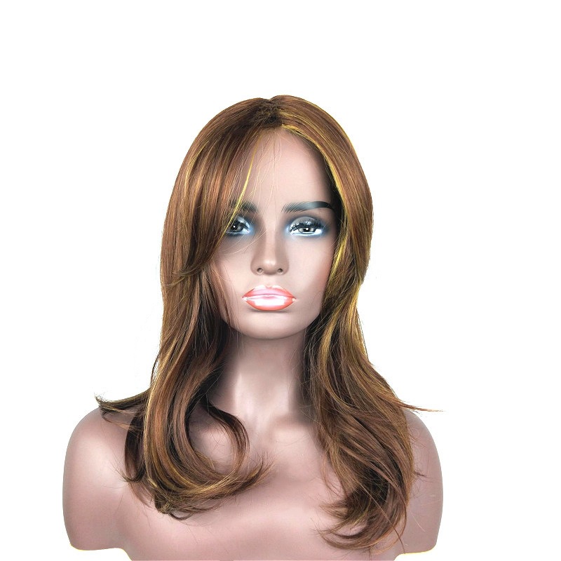 Women's Gradient Slightly Parted French Bangs Wig Slightly Curly Medium-Length Hair High-Temperature Silk Full Wig
