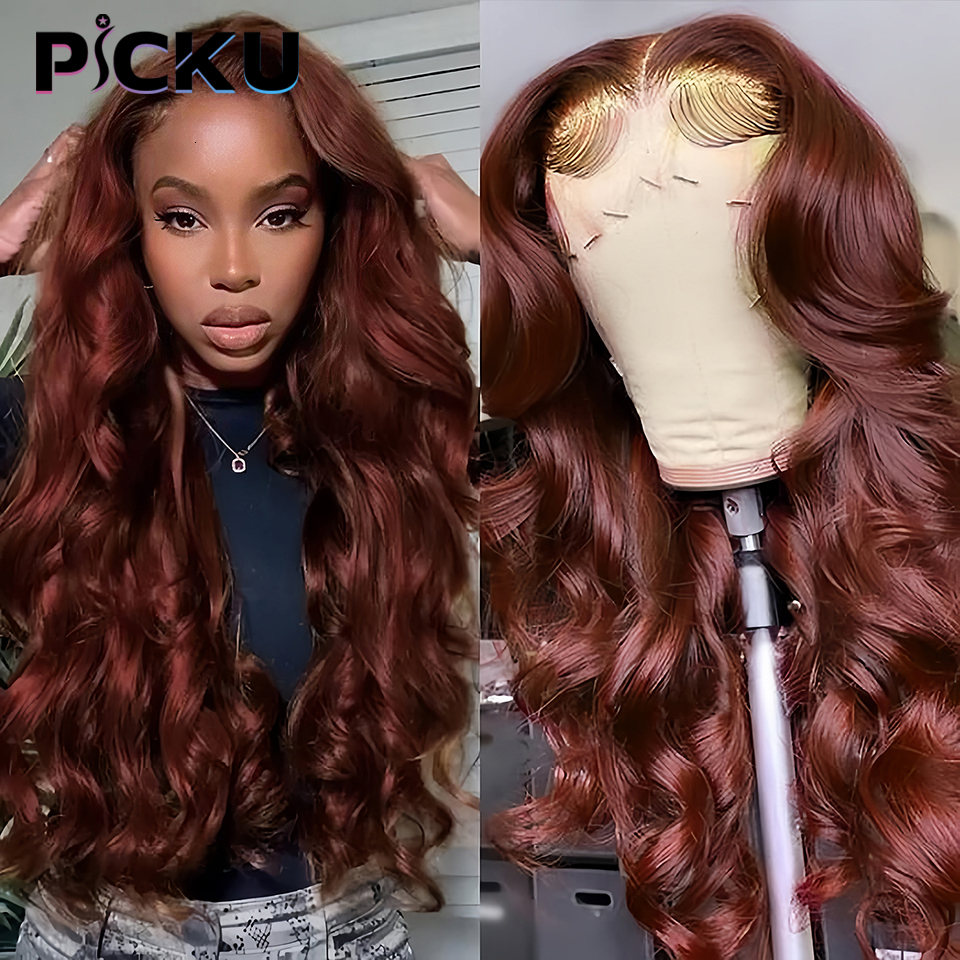 34 Inch Reddish Brown 13x6 HD Frontal Wig 13x4 Lace Front Human Hair Body Wave Closure Wigs