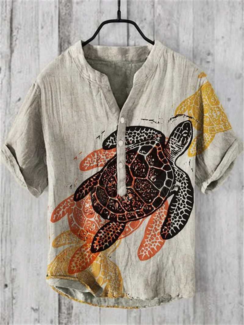 Linen mens fashionable casual shirt short sleeved top 3D printed pattern clothing 2024 Haiyi mens social shirt high-end W241026