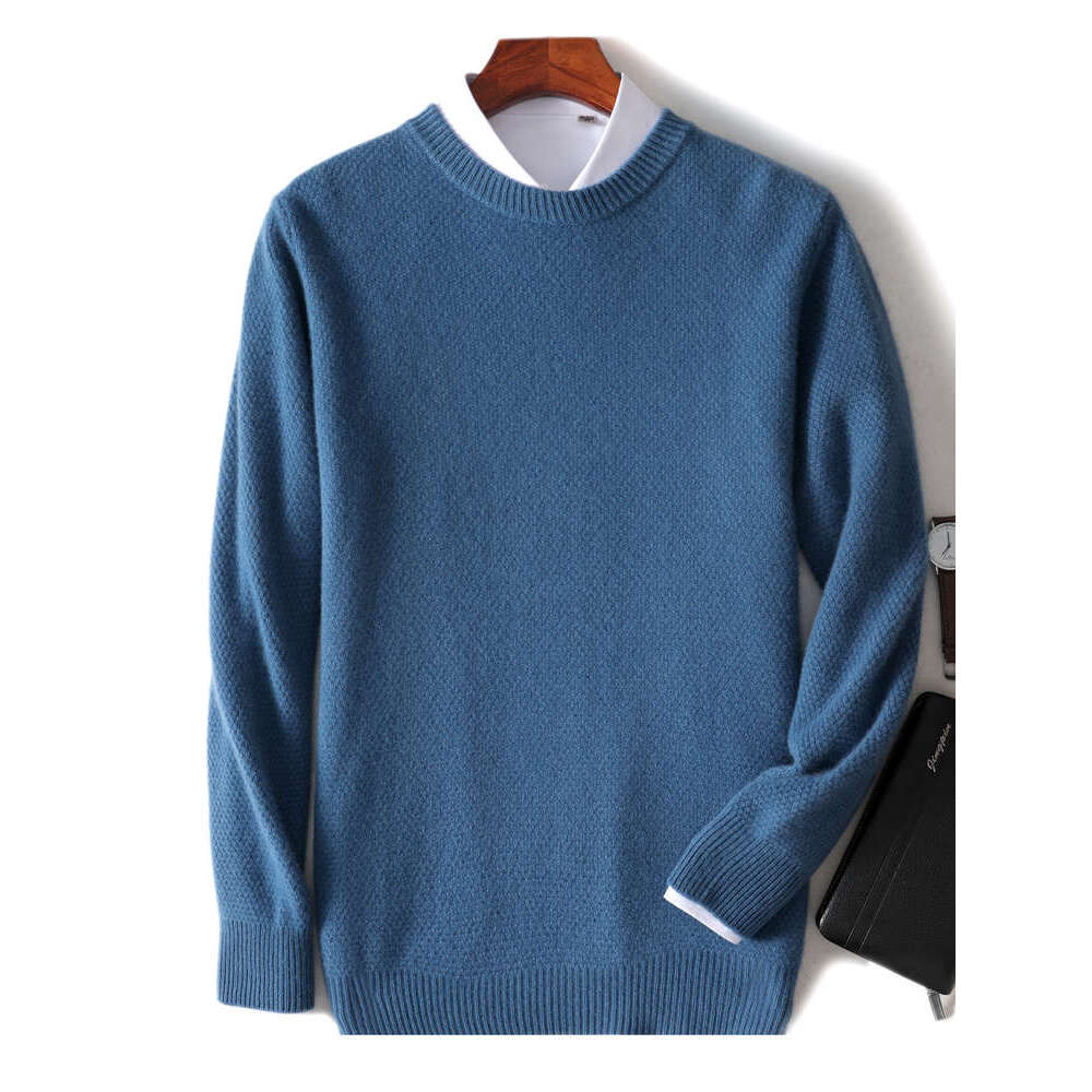 Aliselect 100% Pure Merino Wool Pullover Men Cashmere Knitwear Autumn Winter Thickened Warm Round Collar Long Sleeve Sweaters