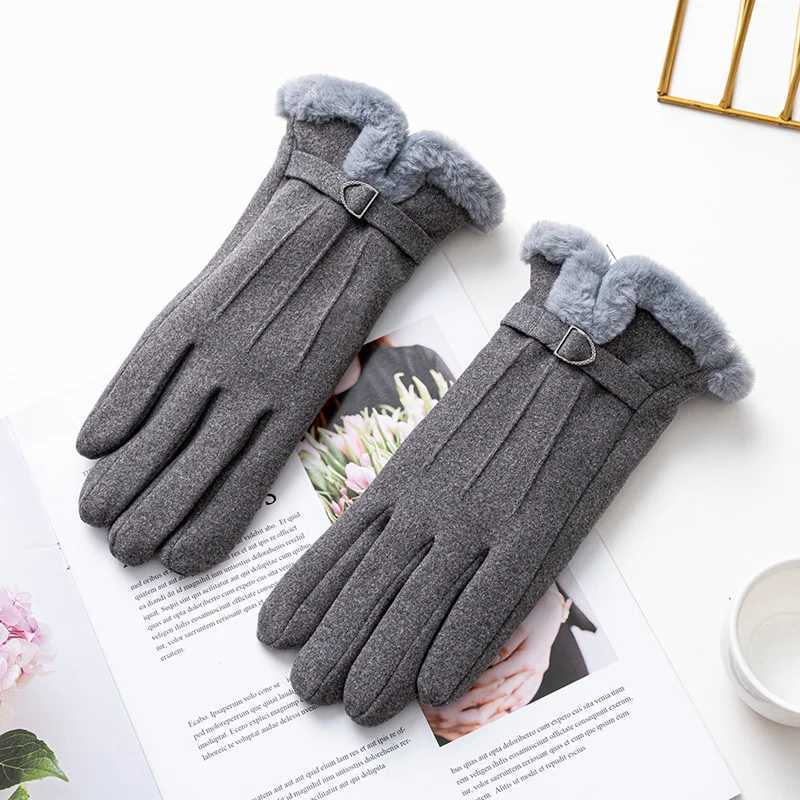 Fashionable Winter Womens Gs Keep Warm Suede Gloves Touch Screen Windproof Full Finger Outdoor Sports Womens Gs W241026