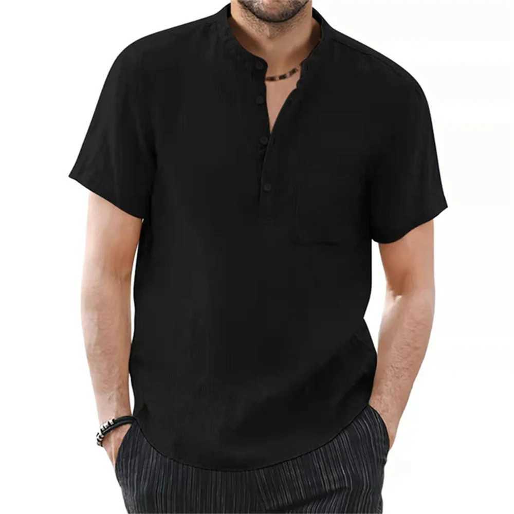 Mens Short Sleeve T-shirt Cotton Linen Casual Mens T-shirt Solid Color Summer Mens Comfortable Breathable W241026