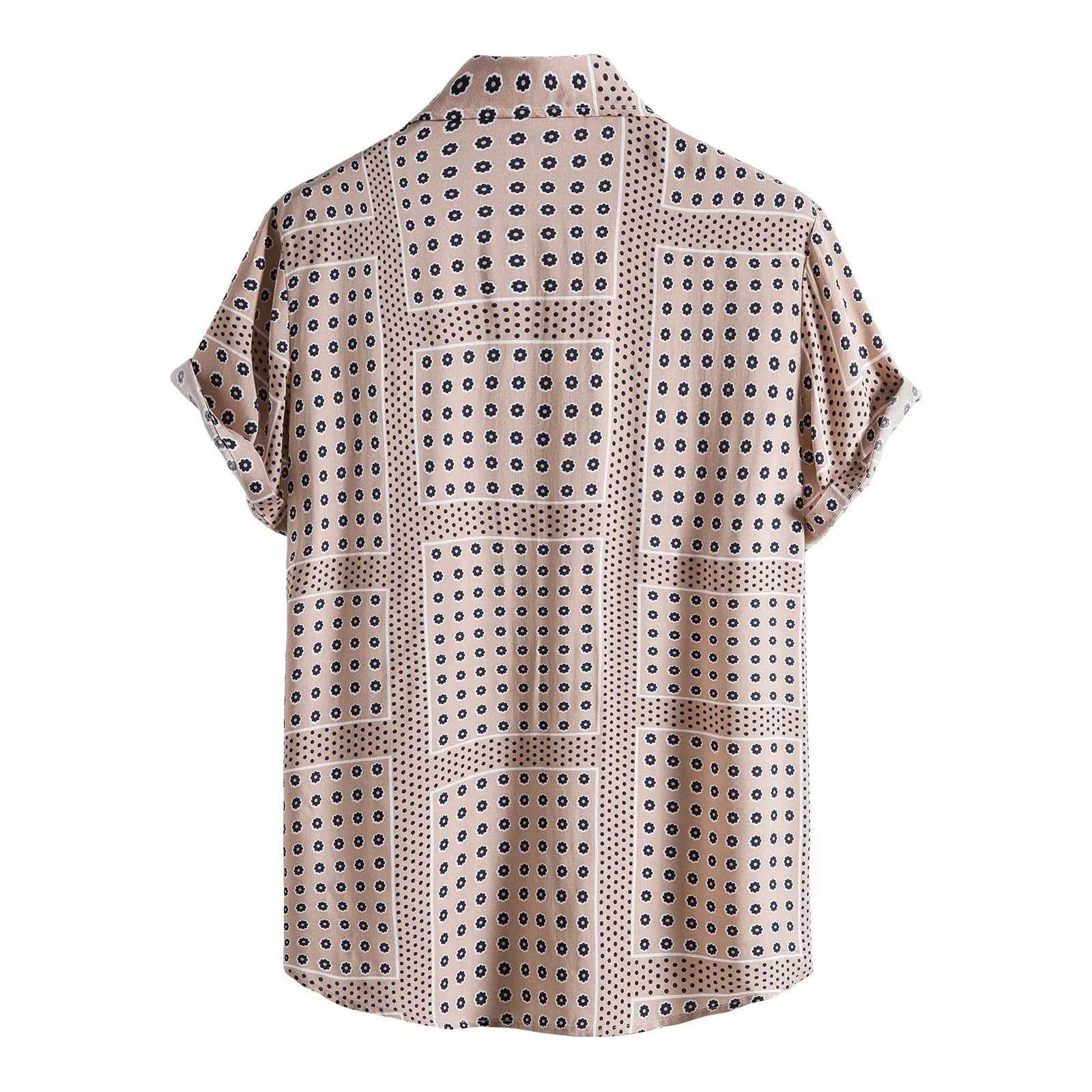 2024 Mens Short Sleve Casual Loose Shirt Summer Hound Plaid Shirt Mens Haian Short Sleve Beach Button Shirt W241026