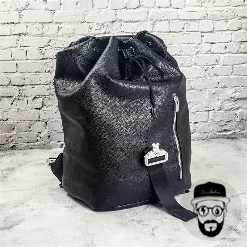 Black 1017 ALYX 9SM metal bucket leather backpack with large capacity and simple design ALYX backpackXJ241026
