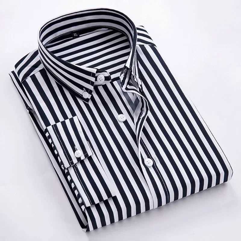 Classic mens long striped casual shirt slim fit mens cotton business formal shirt W241026