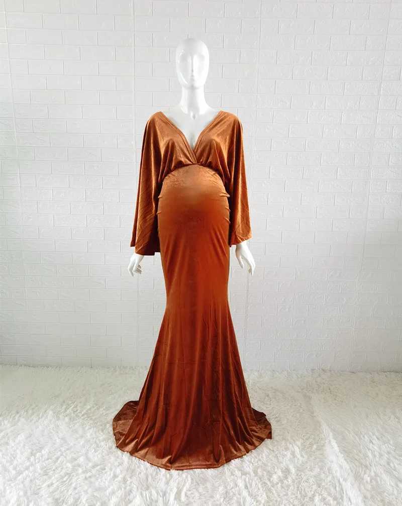 Winter Velvet Bohemian Pregnant Dress Photography Bohemian Pregnant Velvet Photography Body Childrens Dress V-neck W241026