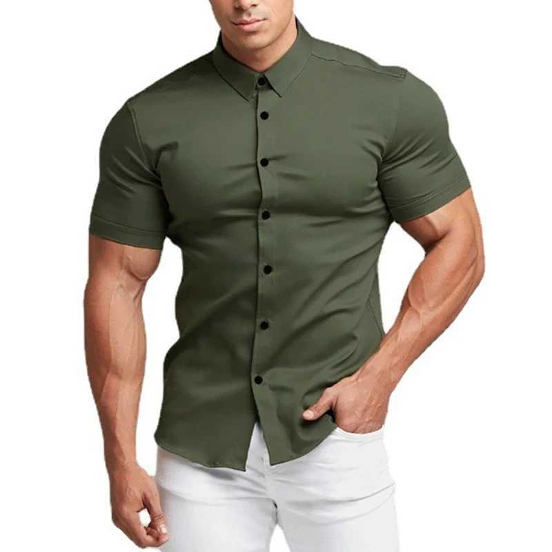 Summer mens casual formal single breasted shirt fashionable loose classic ultra-thin short slip solid color fashion shirt W241026
