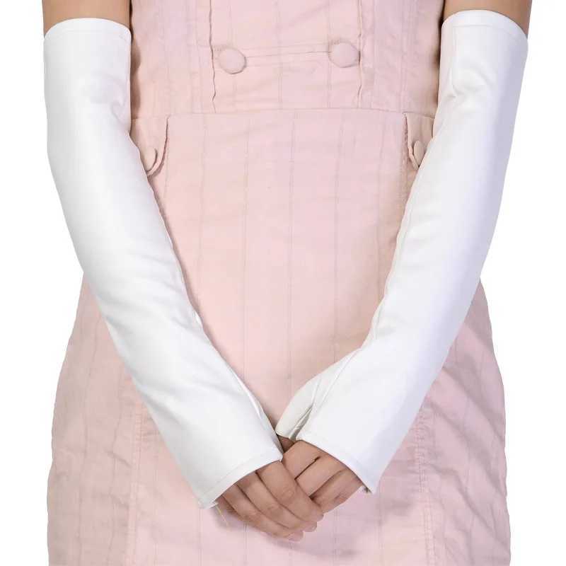 Womens winter warm half finger sleeve nightclub display touch screen gloves ultra-thin long finger Pu leather driving Gs M36 W241026