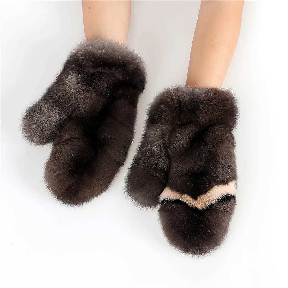 Luxury mink fur womens winter warmth Gs genuine leather mink gloves with warm and fluffy wrists W241026
