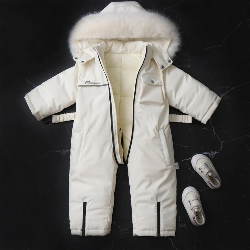 -30 Degree Baby Winter Jumpsuit Thicken Boys Ski Suit Coat Warm Children Jacket Waterproof Hooded Baby Girls Snowsuit 1-5Yrs 241025