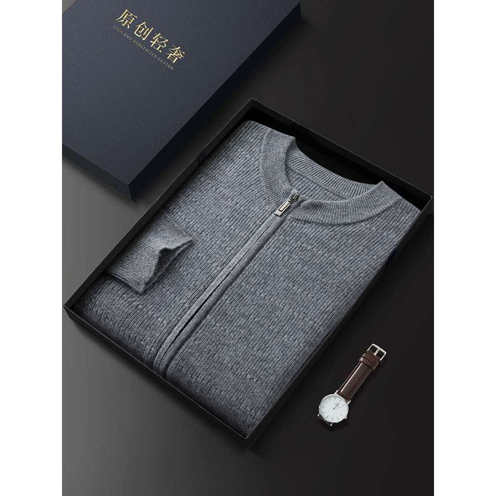 High Quality Autumn Winter Sweater 100% Cashmere Cardigan Long Sleeve O-Neck Zipper Coat Large Size Men Jacket Knit Shirt