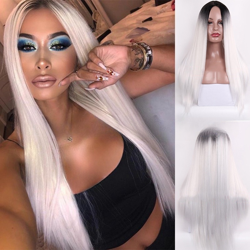 Hot selling wigs for women fashion dyed gradient color long straight hair wigs chemical fiber hair