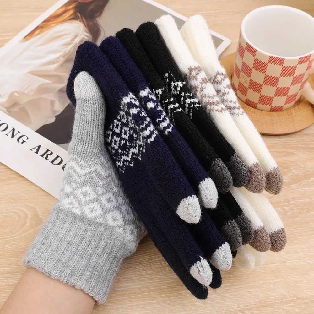 Winter Thick Warm Knitted Gs Suitable for Womens Mobile Phone Touchscreen Knitted Gs Winter Thick Warm Adult Gs Gloves W241026