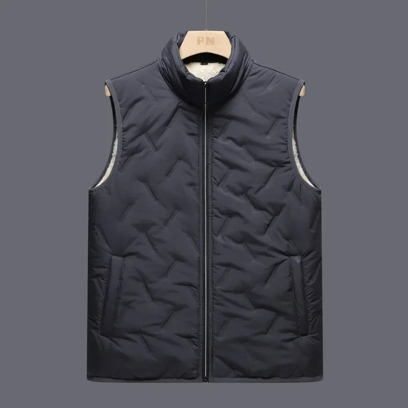 Pleated Winter Vests Men Stand Collar Windproof Padded Solid Warm Casual Sleeveless Waistcoat Thicken Parkas Plus Size 241025