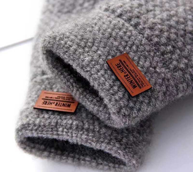 Mens winter finger Gs half finger decal knitted alpaca wool warm leather label thick elastic driving Gs W241026