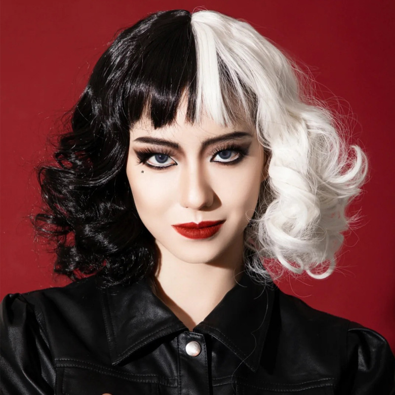 Black and white curly wig for women short curly wig full head wigs human hair