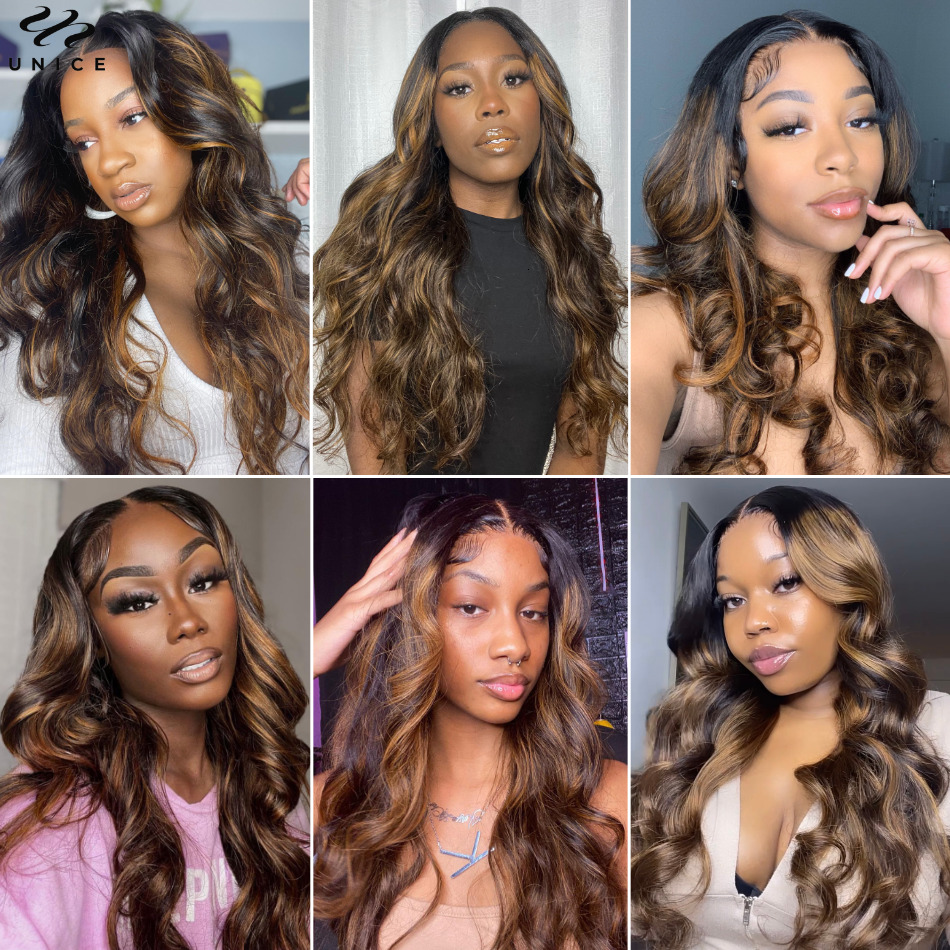 UNice Balayage Body Wave Wig 13x5x1 Middle T-Part Human Hair Pre Plucked FB30 Highlight Lace Front Wigs 150%