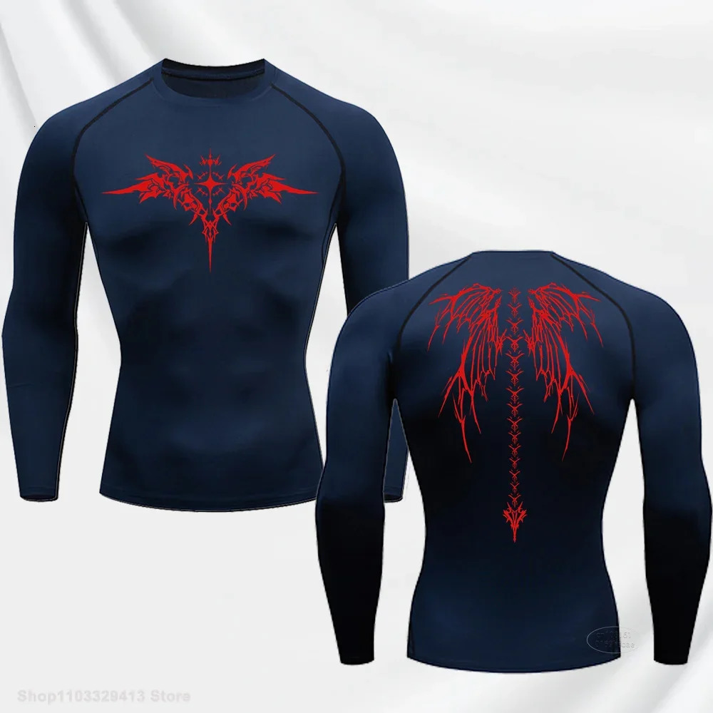 Casual Anime Print Running Compression TShirt Mens QuickDrying Fitness Sportswear Gym Sports Long Sleeve Breathable Top S3XL 241025