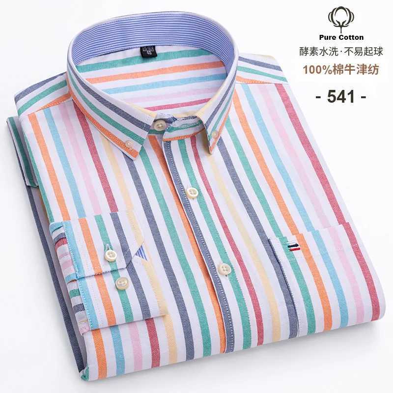 7XL 8XL Mens Long Sleeve Shirt Plus Size Spring/Summer 100% Cotton Oxford Plaid Fabric Breathable W241026
