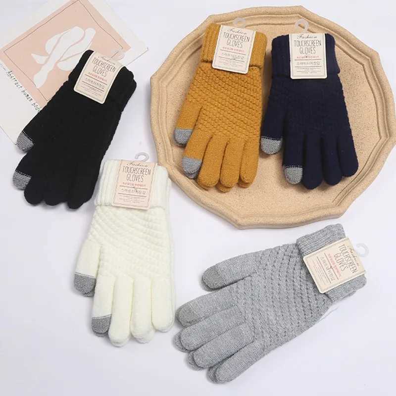 Winter Touch Screen Gs Womens Warm Elastic Knitted Gloves Simulated Wool Full Finger Tube Womens Crochet Hook Thick W241026