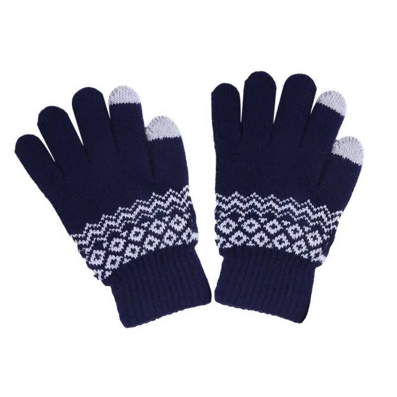 Pattern Knitted Gs Winter Spring Touch Screen Warm Thick Wool Knitted Busin Mobile Game Mens Ski Bicycle Gloves W241026