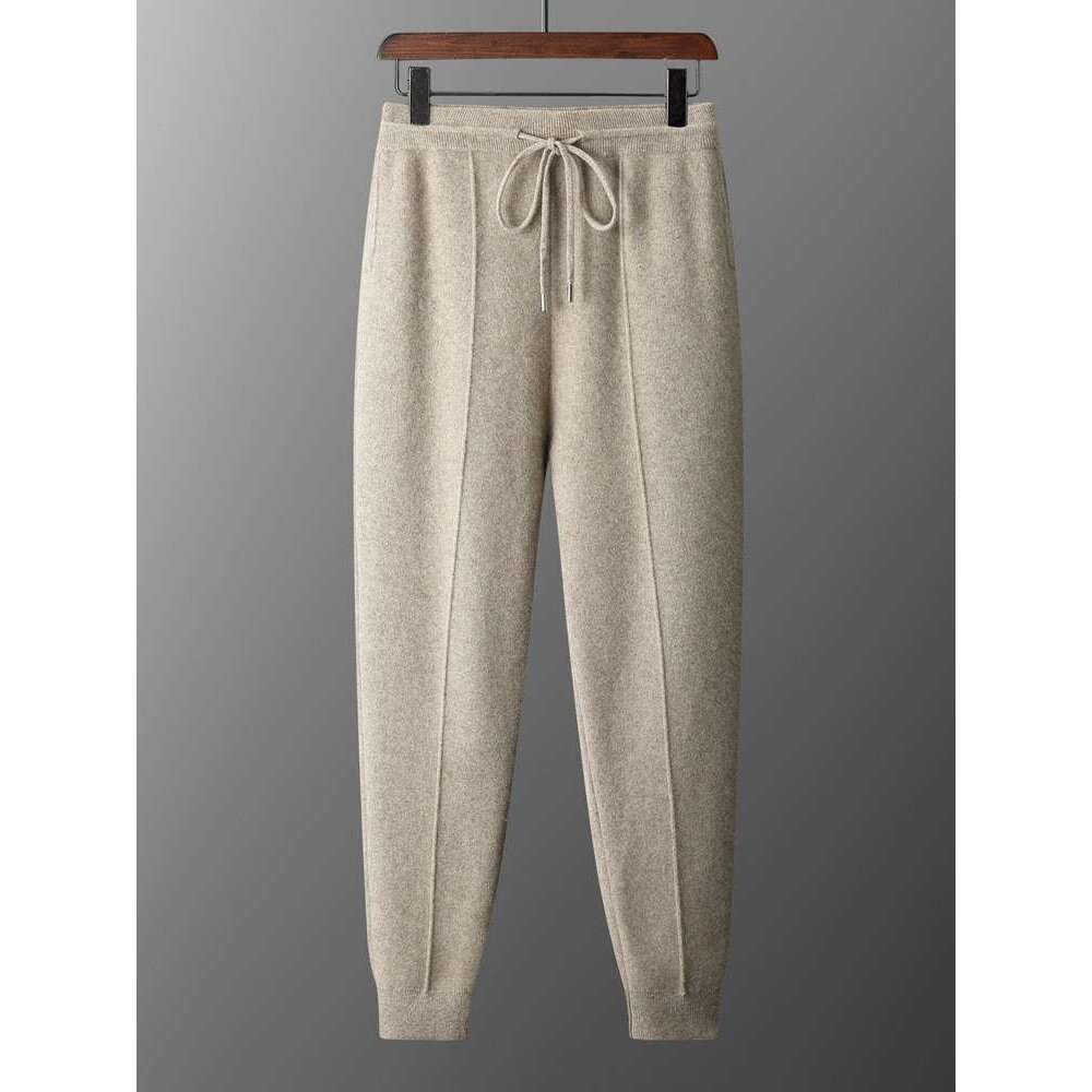 Men's Cashmere Autumn Winter Thick Smart Casual Pencil Soft Warm Sport Trousers 100% Merino Wool Fashion Knit Pants