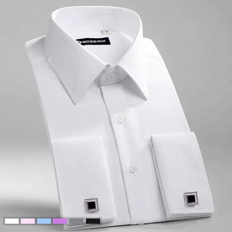 6XL mens long sleeved shirt for spring and summer formal business French buttons no solid color stripes plus size casual W241026
