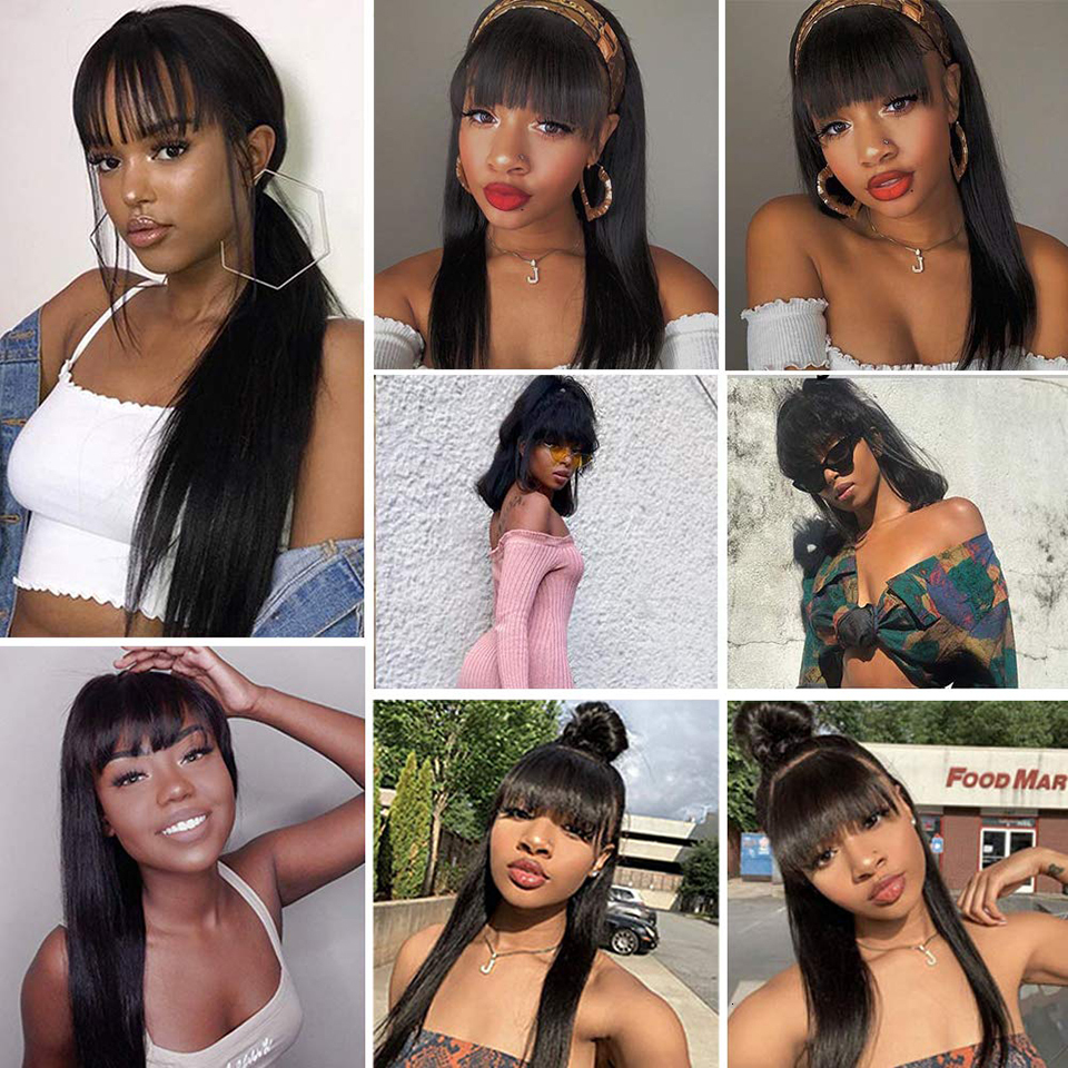 Bangs Human Hair With Fringe Straight Front Lace human hair wigs