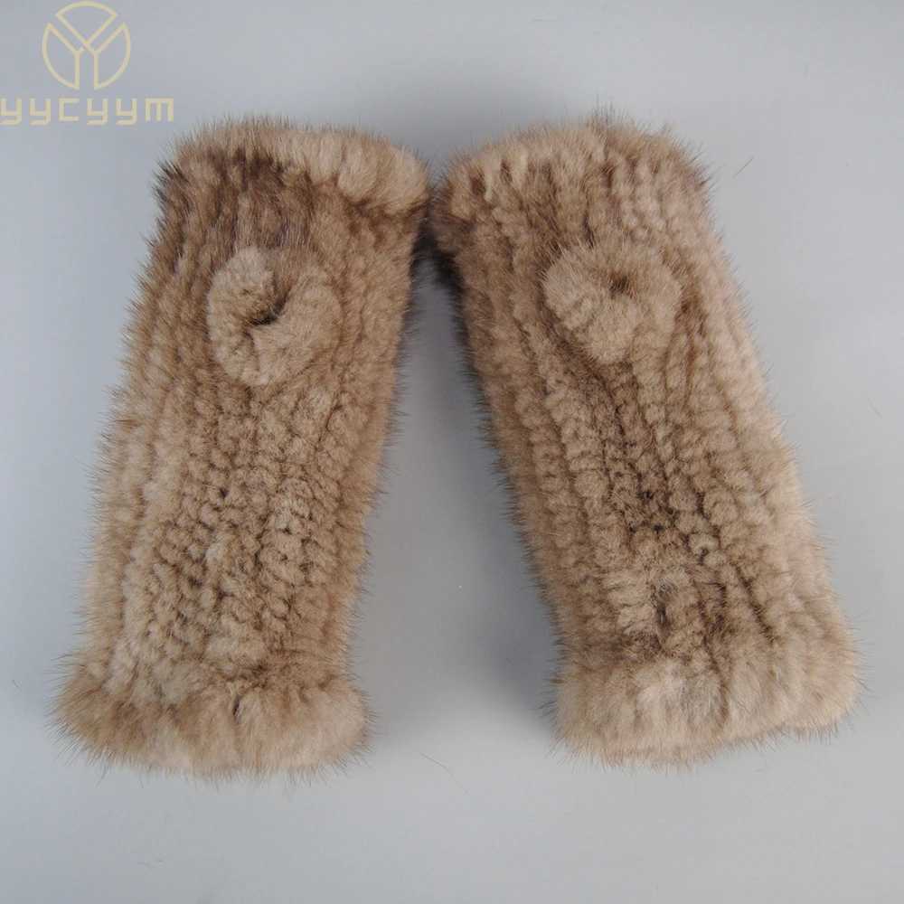 La Winter Real Mink Fur Gs Hand Knitted Real Mink Fur Fingerl Gs Womens Warmth Strong Elasticity Real Mink Fur Mittens W241026