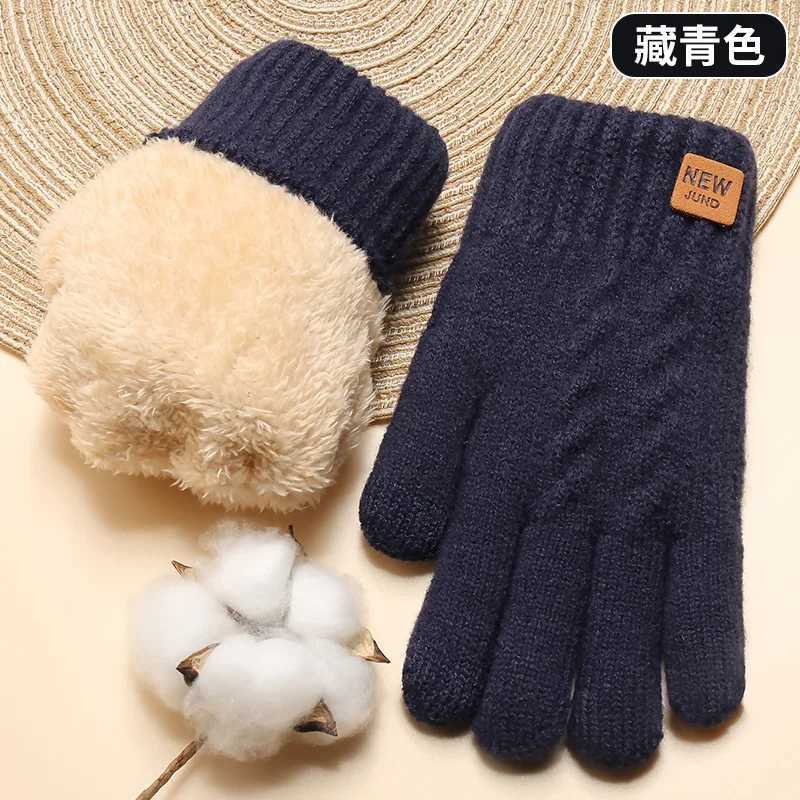 Womens Winter Thick Double layer Knitted Gs Wholesale Plus Velvet Cold proof Warm Solid Color Touchscreen Gs W241026