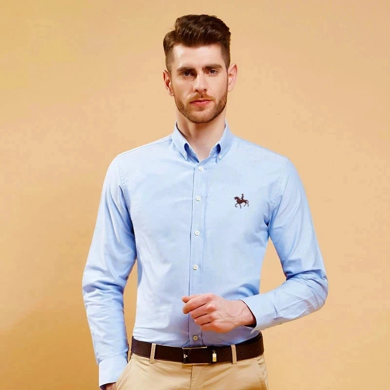 100 Cotton Oxford Shirt For Mens Long Sleeve Solid Casual Business RegularFit Formal Dress Shirts Social Blouse Male Clothes 241025