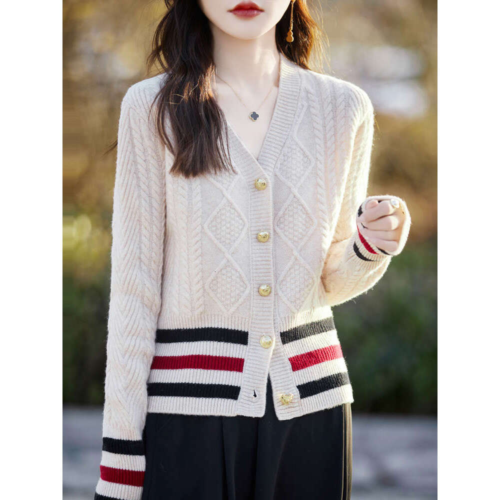 New Chic Twist Wer Women Sweater Long Sleeve V-Neck Cardigan 100% Merino Wool Soft Warm Cashmere Knitwear Korean Fashion Tops