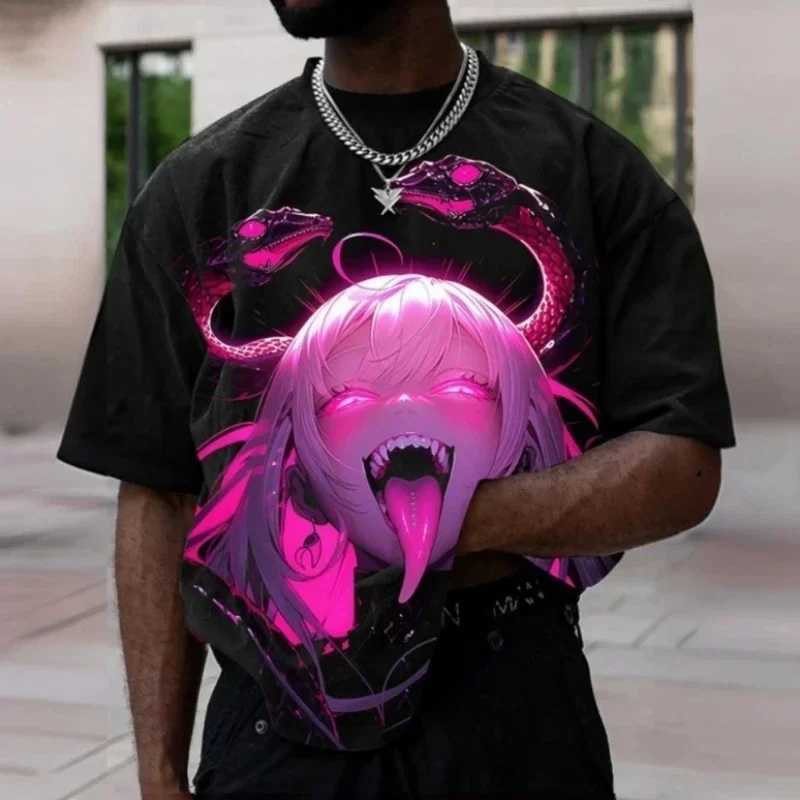 Summer fashion mens T-shirt fashion anime 3D printing loose plus size short Slved hip-hop casual trend mens clothing W241026
