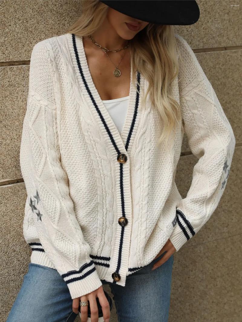 Women's Sweaters Suninbox Autumn And Winter Warm Sweater Cardigan Chic Red Star Embroidery Loose Casual Knitted Women