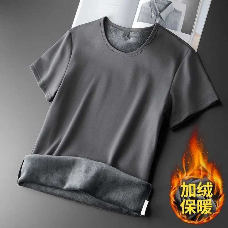 Mens hot underwear top Flce thick shorts Slve T-shirt Kp warm Ts O-neck solid bottom shirt W241026