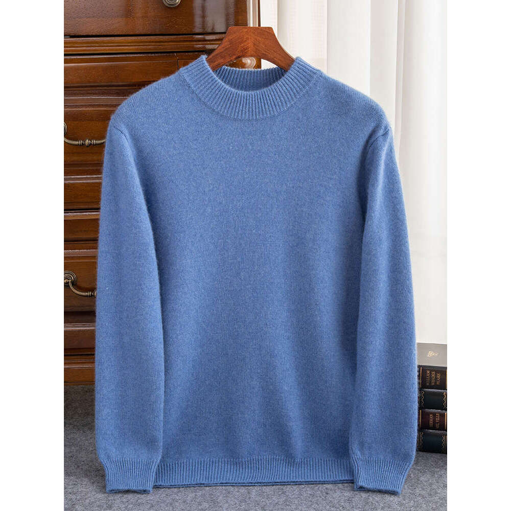 Autumn Winter Thick Sweater 100% Cashmere Long Sleeve Mock-Neck Pullover Warm Pure Color Large Size Knitwear Men Clothing