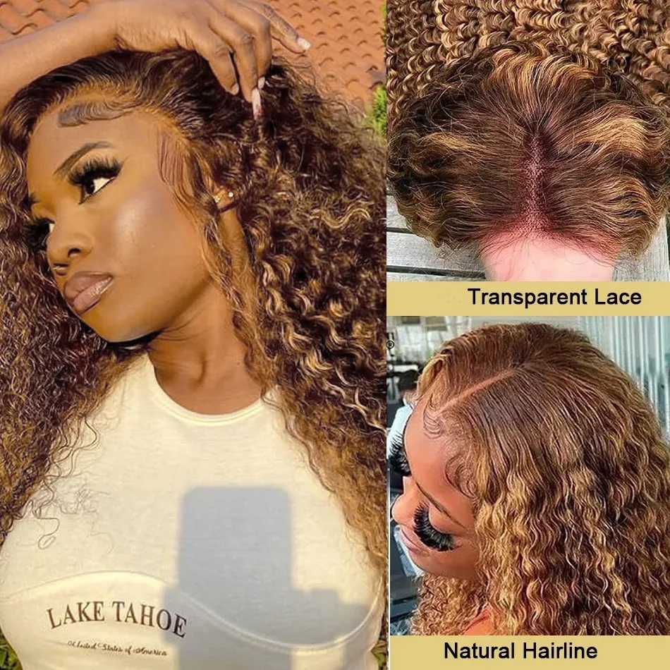 4/27 Highlight Ombre Deep Brazilian Colored Curly Wigs 13x4 Lace Front Human Hair Wig Water Wave