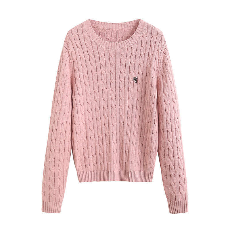 Retro Embroidered 2024 Autumn New Collection Lazy Round Neck Knitted Sweater Top For Women