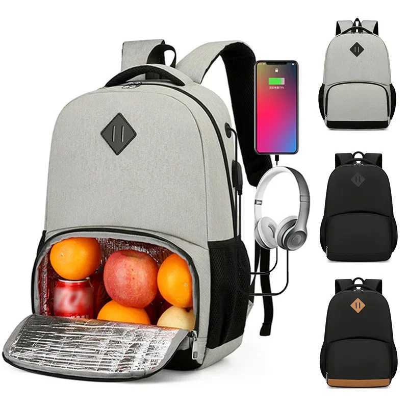 Business Computer Backpack with USB Charging Port Mens Bag with Insulated Lunch Bag Outdoor Travel Waterproof BackpackXJ241026