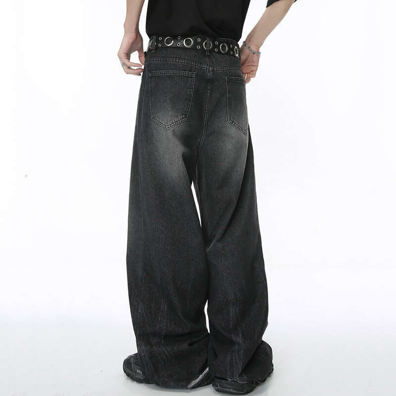 IEFB Worn Out Male Jeans Vintage Gradient Color Abrade Stripe Men Straight Denim Pants Wide Leg Trousers Spring New Chic 9C4279