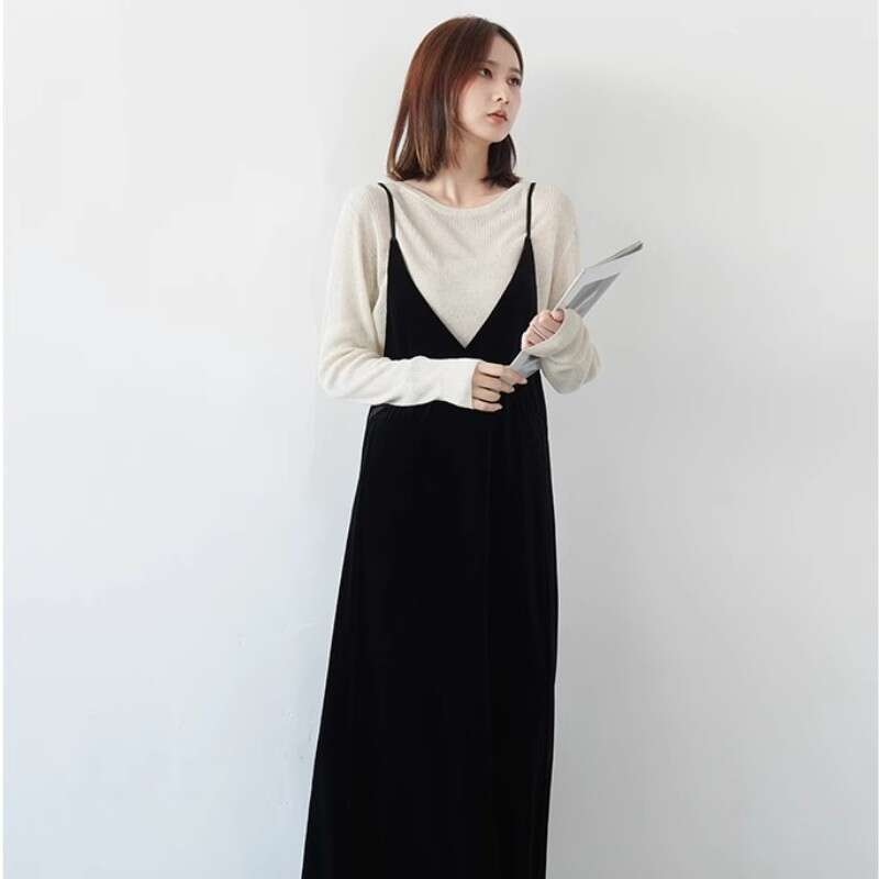 Suspended Veet Dress For Women 2023 Autumn/Winter New Design Sense Large V-Neck Elegant And Unique Slim Fit Mid Length Small B