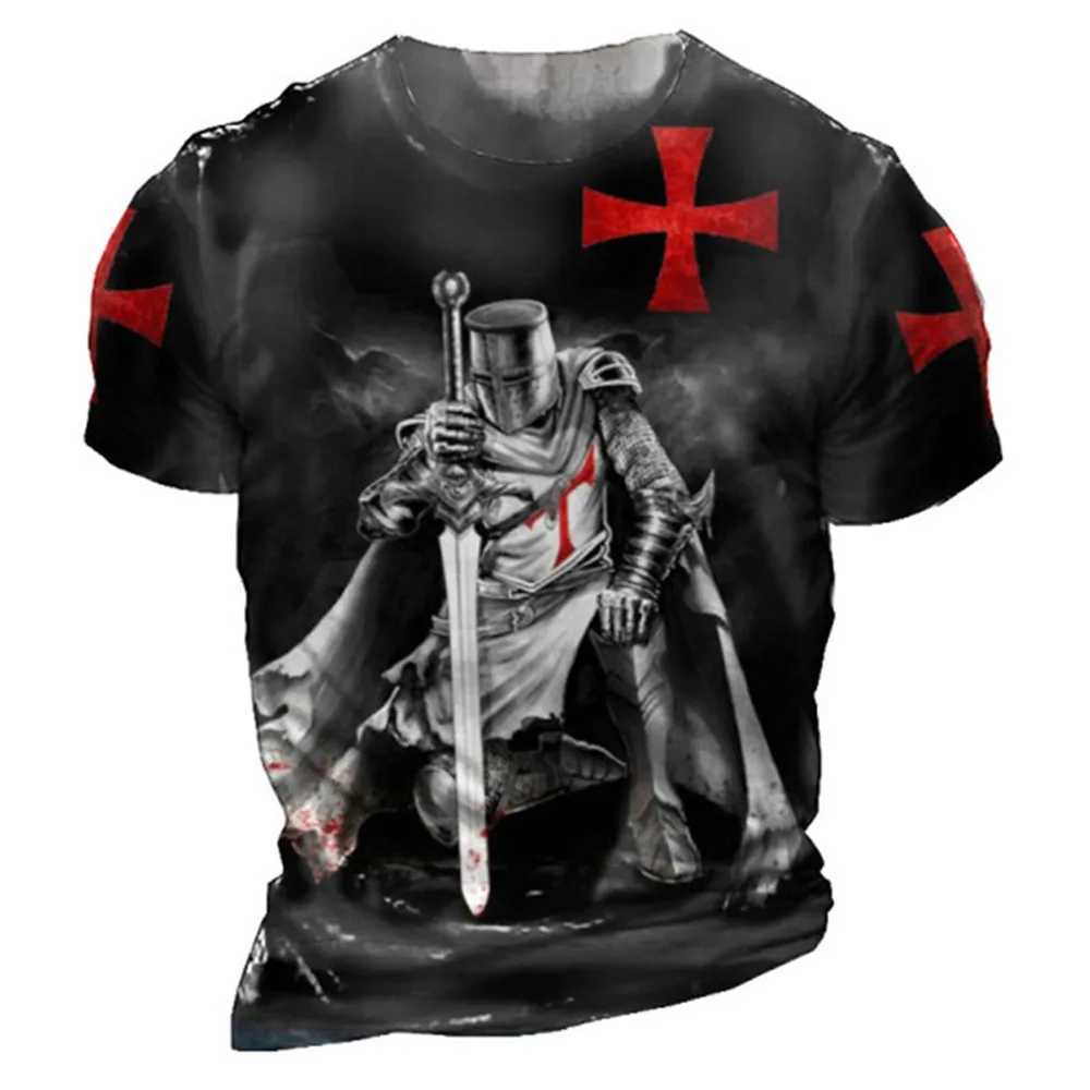 Retro mens T-shirt Knight Templar printed mens T-shirt summer oversized top shorts Slip Ts casual O-neck mens clothing W241026