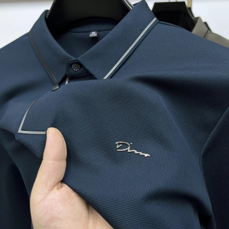 High Quality Ice Silk Polo Shirt Long Sleeve Skinfriendly Tshirt 2023 Autumn Fashion Trend Simple Business Handsome Lapel Ropa 241025