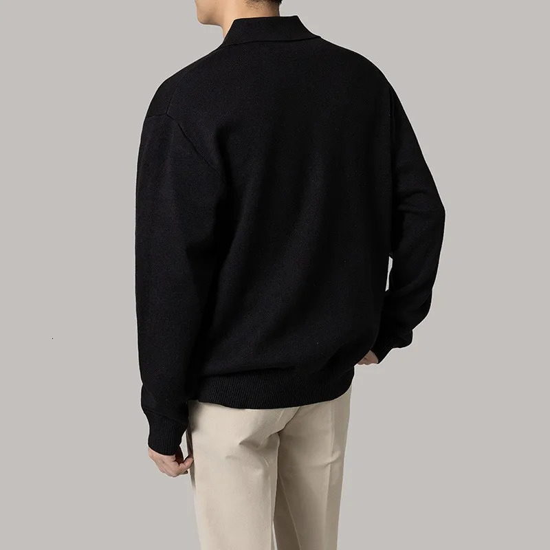 Autumn Clothing Mens Knitted Polo Shirt Casual Fashion Zippers Solid Color Long Sleeve Pullovers Leisure 241025