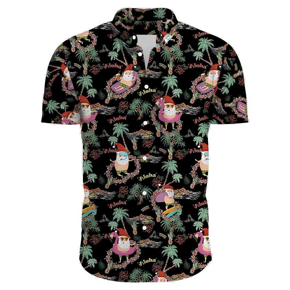 Haian Christmas Carnival Short Slip Shirt Mens New Year Santa Claus Leisure Y2K Tropical Plant Printed Beach ha beachwear W241026
