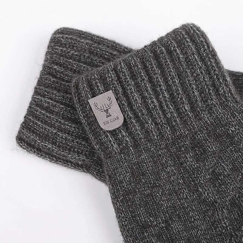 Winter Mens Warm Knitted Gs Touch Screen High Quality Mens Cotton Thick Warm Wool Cashmere Solid Color Mens Busin Gs W241026