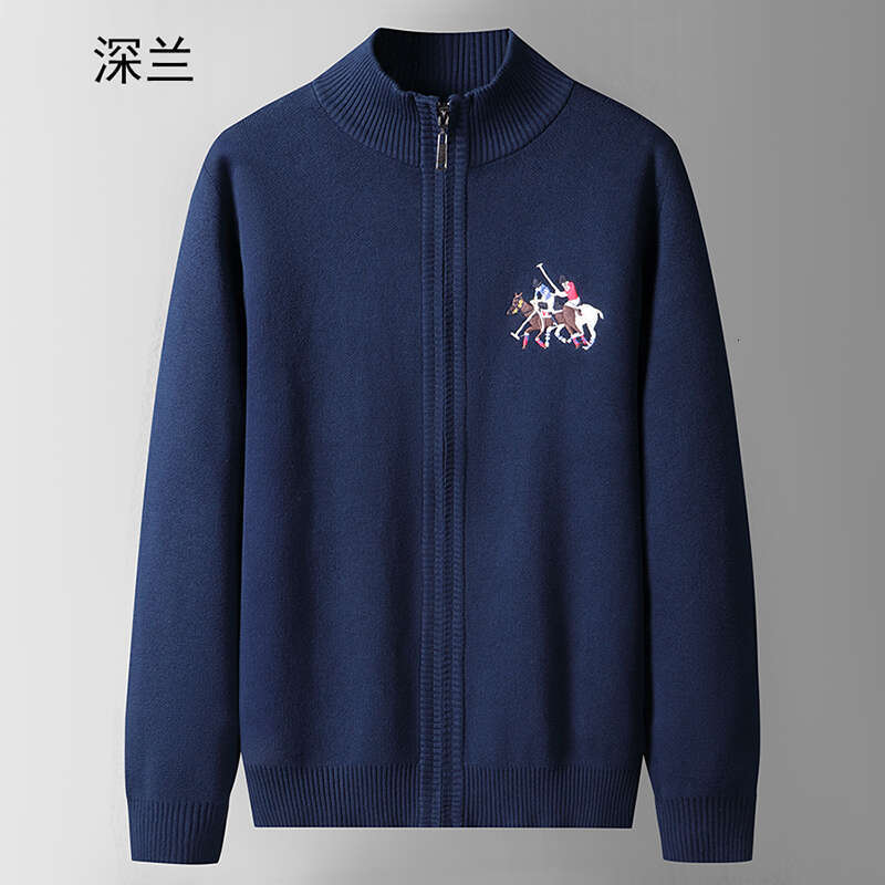 Embroidery 100% Cotton Mens Cardigan Black Blue Green Red Knitted Sweater For Man Zipper Knit Wear Outwear Jackets Autumn Winter