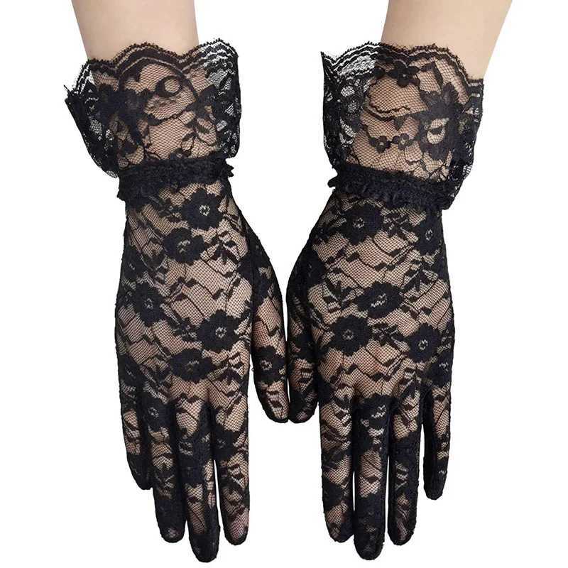 Womens Retro Transparent Short Lace Gs Dey Tea Party Wrist Length Flower Gs Used for Dinner Fancy Clothing Accries Gs W241026