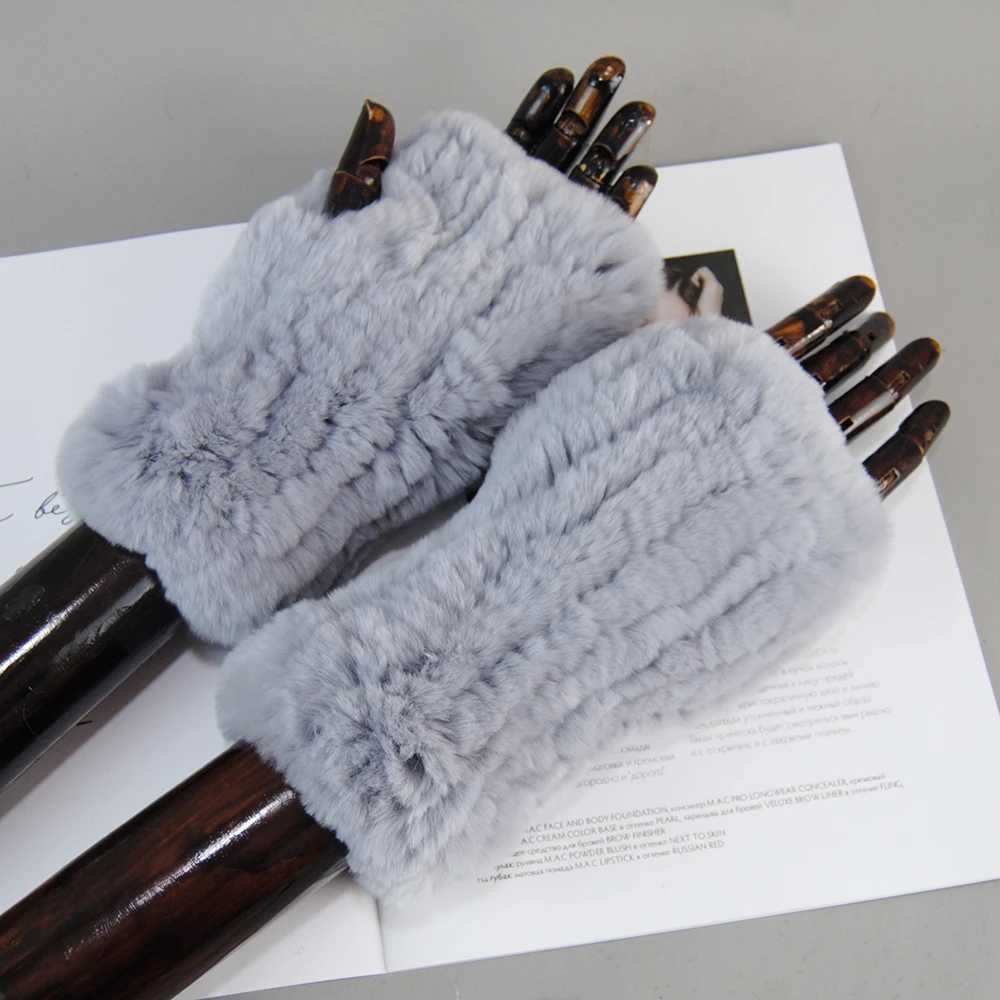 Hot selling winter womens natural Real Rex Rabbit Fur Gs with good elasticity knitted Rabbit Fur Mittens La Real Rex Rabbit Fur Gs W241026