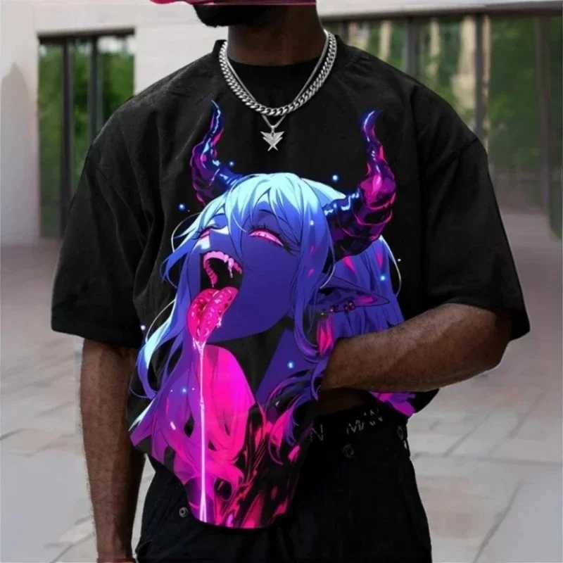 Summer fashion mens T-shirt fashion anime 3D printing loose plus size short Slved hip-hop casual trend mens clothing W241026
